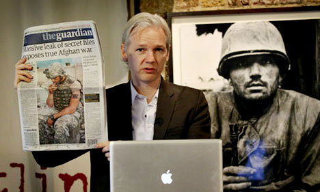 Julian Assange, presenting WikiLeaks' release of files on Afghanistan war in London, July 26.