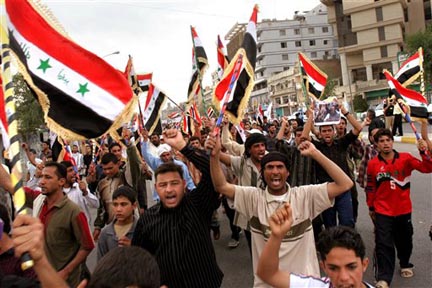 Baghdad protest demands U.S. get out, 9 April 2005.