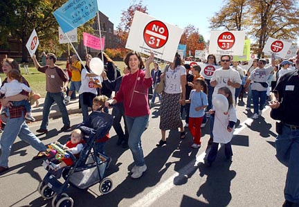 Protest defends bilingual ed in Denver, October 2002