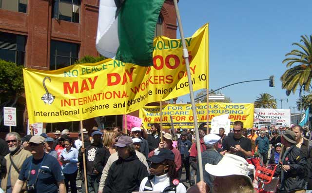 ILWU contingent in May Day labor march. Internationalist photo