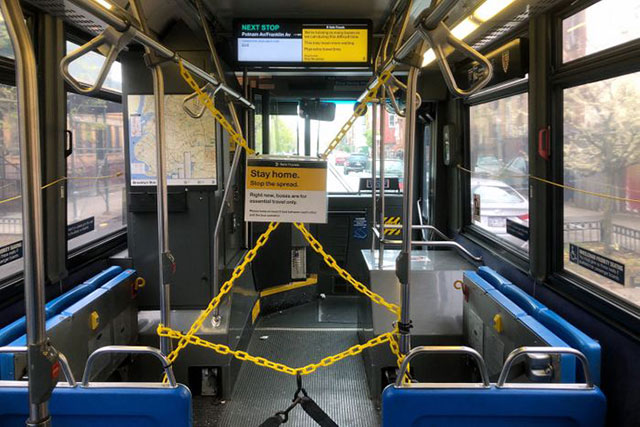 NYC drivers
chained off front of buses. (Photo: The City)