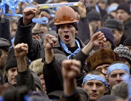 Ukrainian miners in Kiev for Yanukovich.