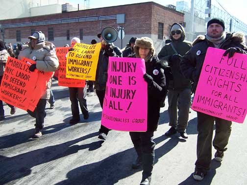 Internationalist Group contingent in February 19 march to defend immigrant workers.