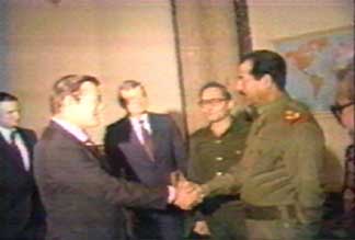 Rumsfeld handshake with Hussein